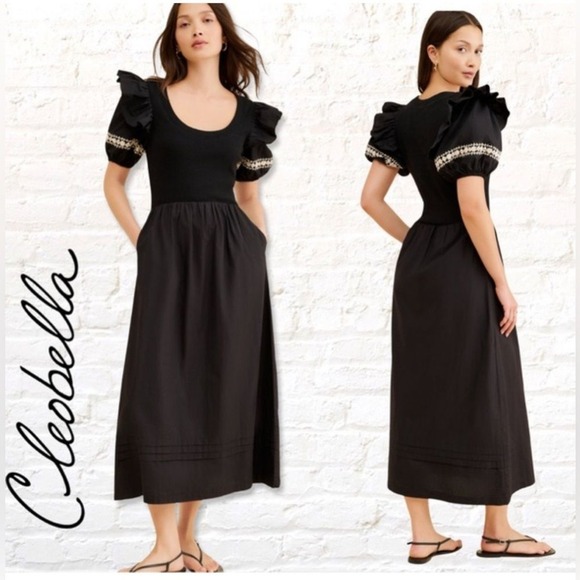 Cleobella Selma Midi Dress Puff Sleeve Women's  size Small Boho Festival Peasant - Picture 2 of 12